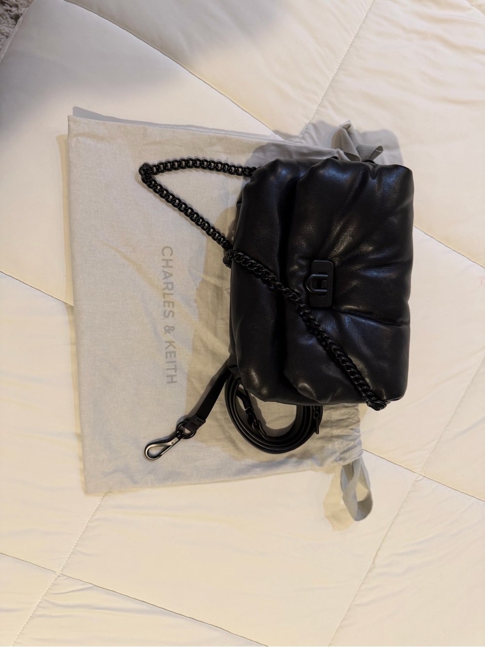 Charles & Keith Black Padded Chain Shoulder Bag